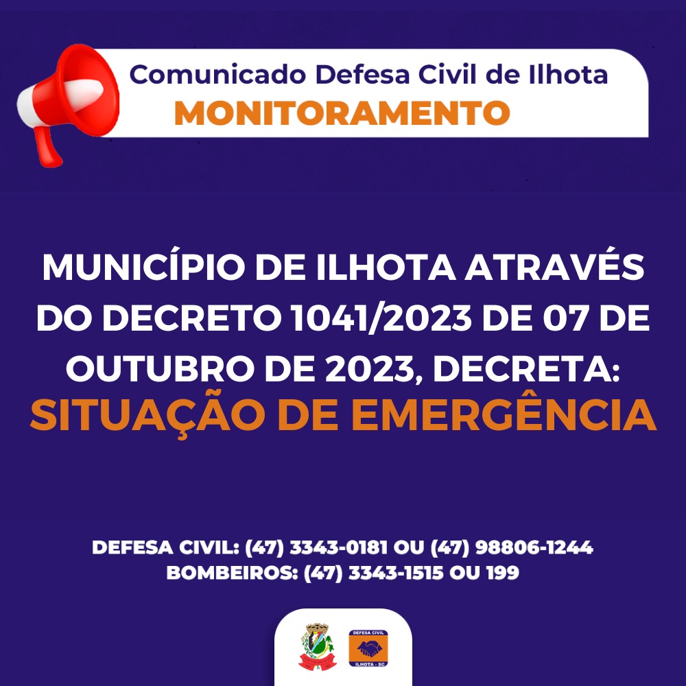 MUNICÍPIO DE ILHOTA ATRAVÉS DO DECRETO 1041 2023 DE 07 DE OUTUBRO DE